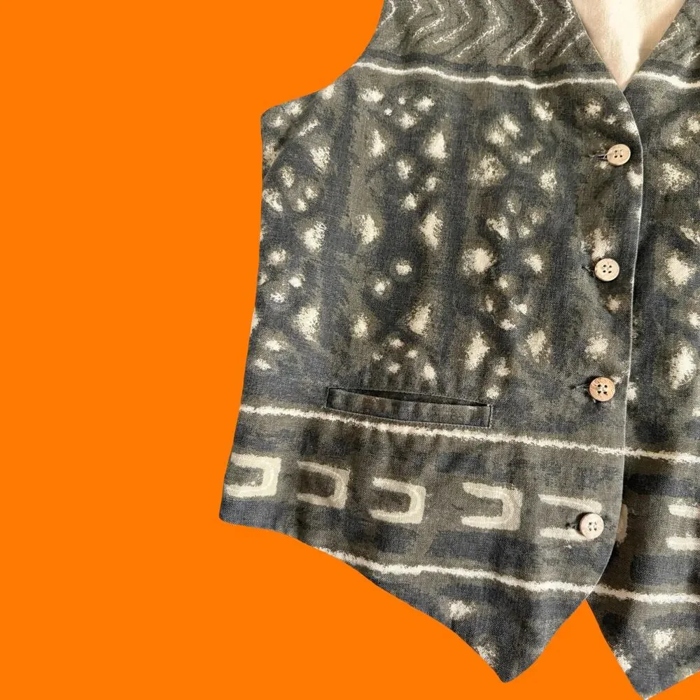 90's vintage earthy boho tribal safari linen blend vest LARGE banana republic